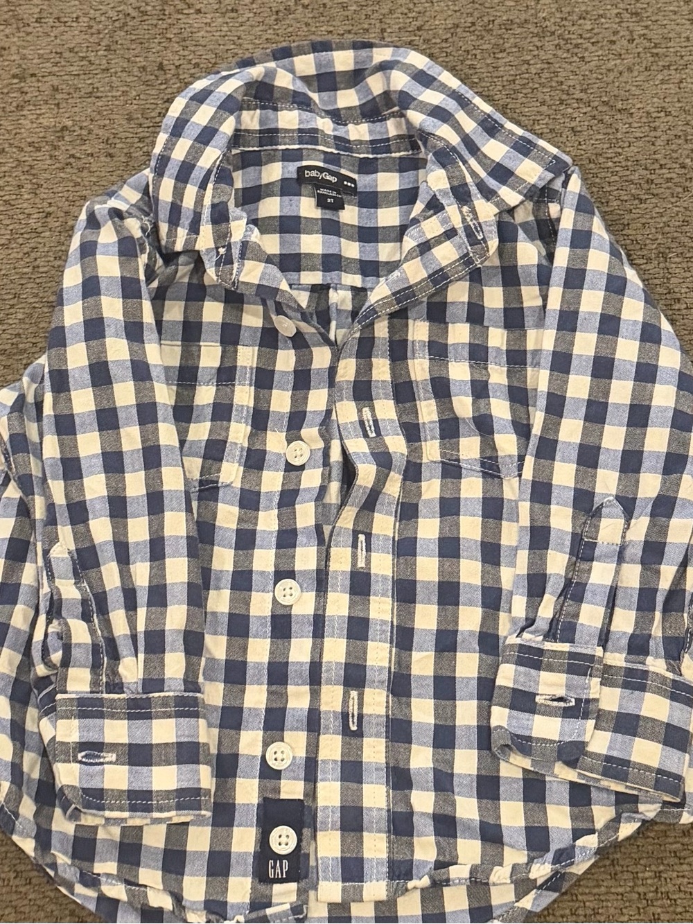 GAP Blue and White Check Cotton Button-Down Shirt